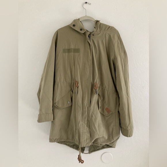 ONLY Army Green Utility Jacket Full Zip Long Sleeve Mid Length Classic Academia - Picture 1 of 10